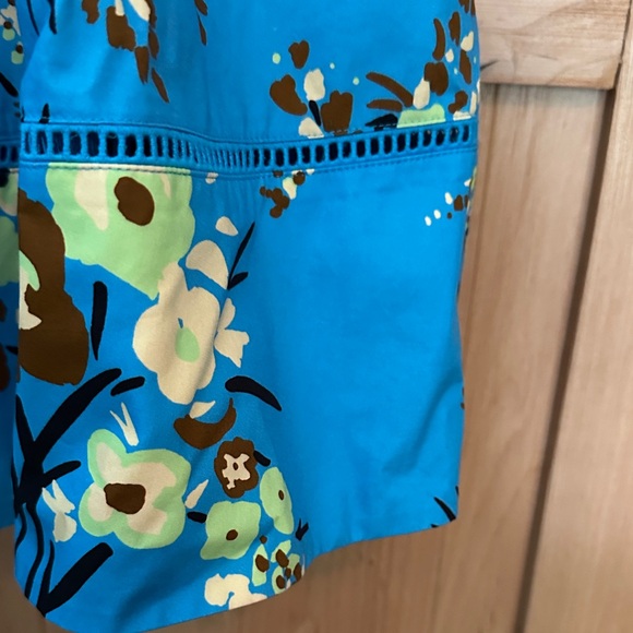 Tory Burch Cap Sleeve Scoop Neck Dress Blue Drop Bouquet Floral Poplin Size 4/S - Picture 10 of 14